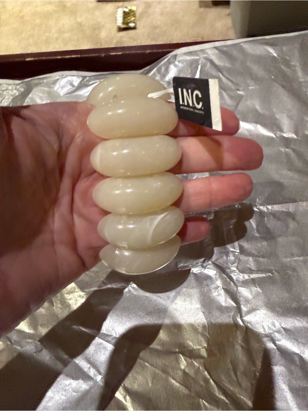 INC International Concepts Ivory Resin Stacked Pebble Stretch Bracelet